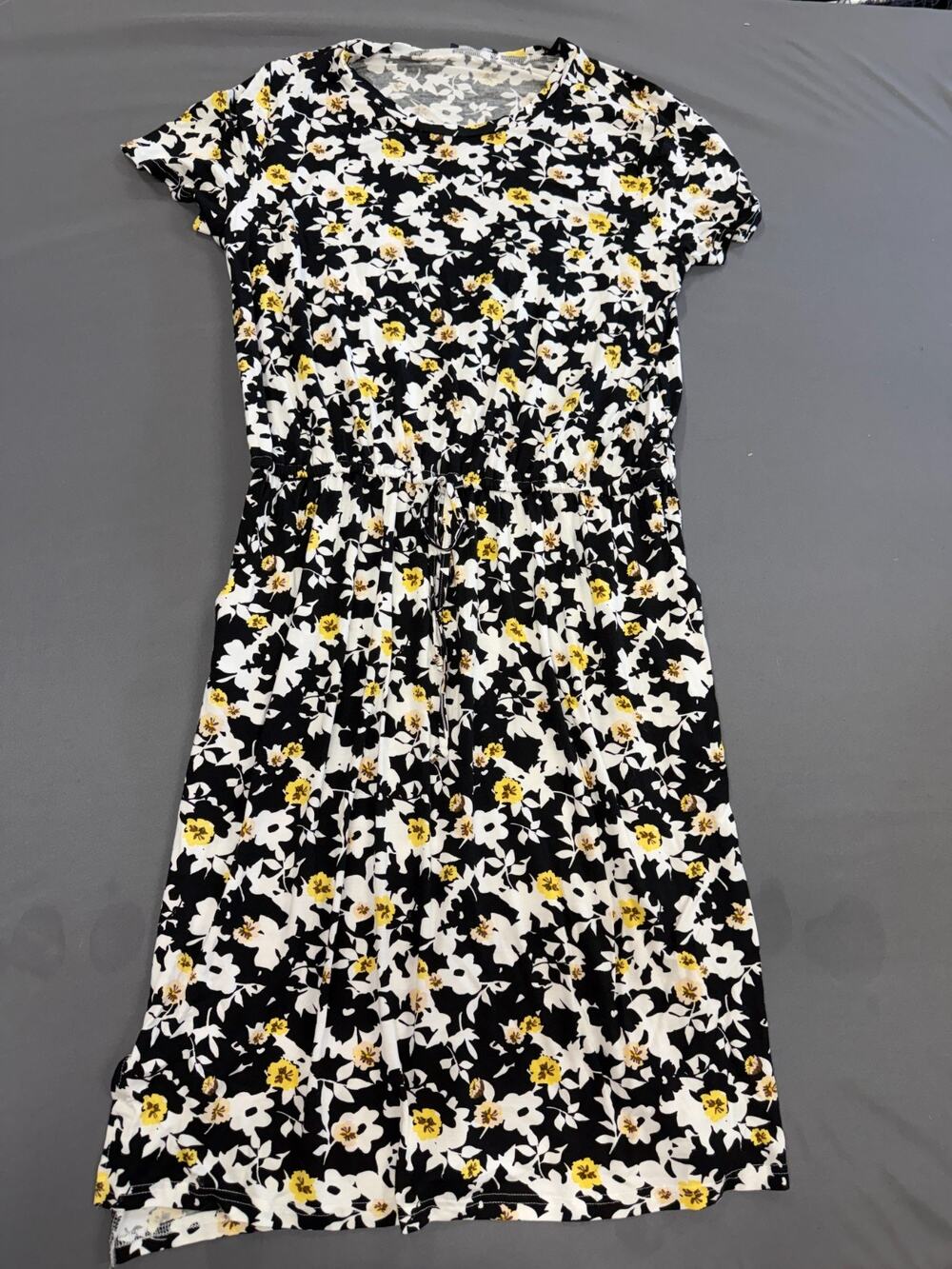 Simier Fariry Shirt Dress Womens XL Black/white Floral Shift Stretch Midi
